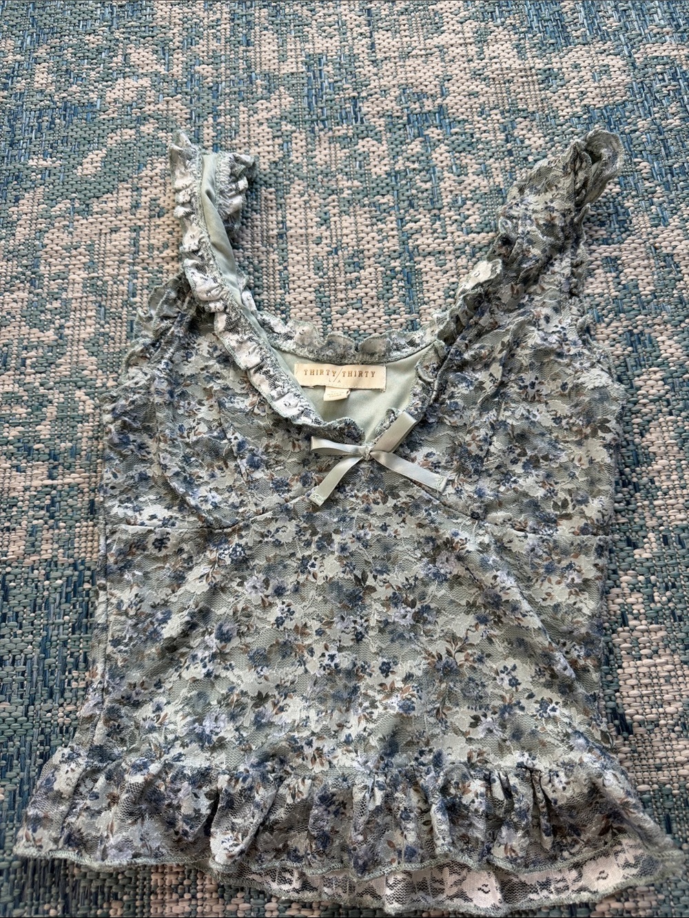Thirteen Thirty Blue Floral Lace Camisole with Ruffle Trim